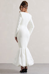 Cream Sweetheart Maxi Dress With Volume Hem